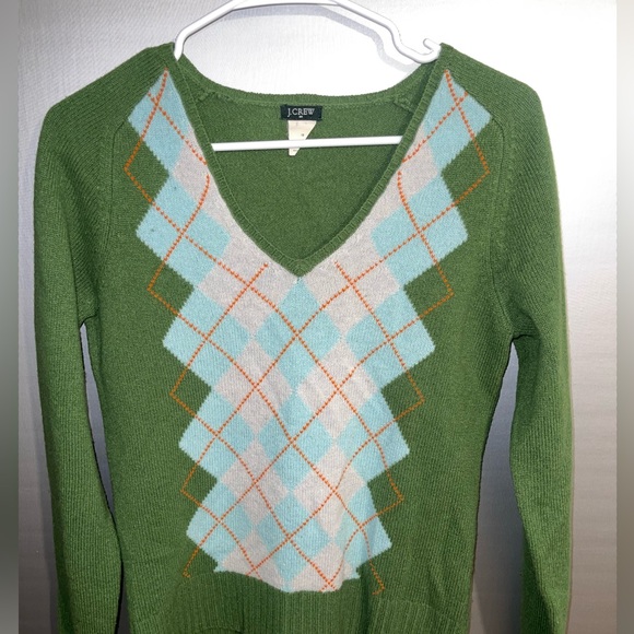 J. Crew Argyle green lambs wool Sweater - Picture 3 of 4